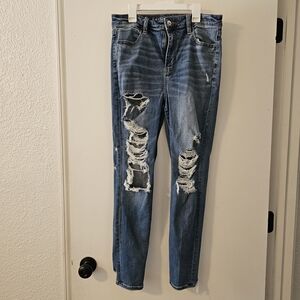 American Eagle Super High Rise Jegging Ne(X)t Level Stretch Distressed Size 10R